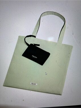PRADA Beauty Shoulder Tote Bag Light Green Black + Mini Black Pouch + Dustbag